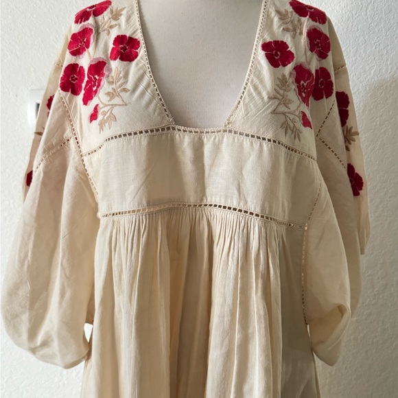 St. Roche Vintage Inspired Boho Embroidery Flowers Midi Dress Peasant Bohemian M - Picture 3 of 16